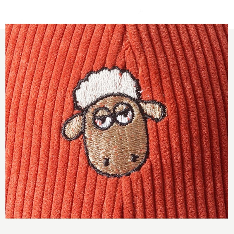 Corduroy Embroidered Sheep Cap - 34 Threads