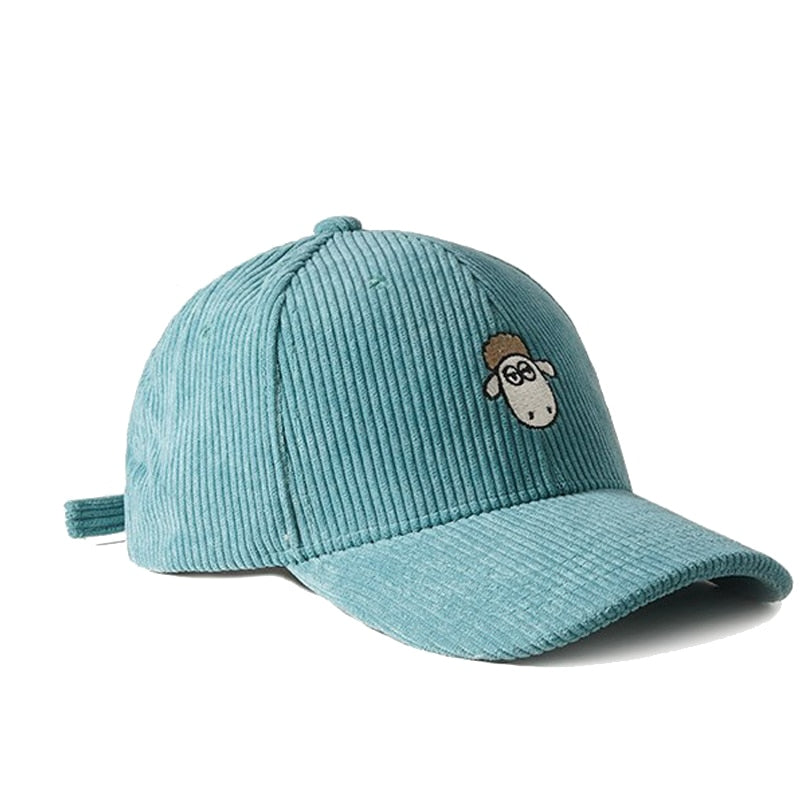 Corduroy Embroidered Sheep Cap - 34 Threads