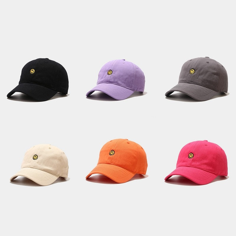 Smiley Face Embroidered Baseball Cap - 34 Threads