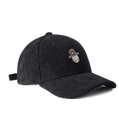 Corduroy Embroidered Sheep Cap - 34 Threads