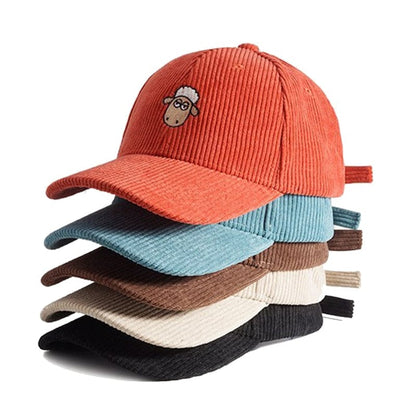 Corduroy Embroidered Sheep Cap - 34 Threads